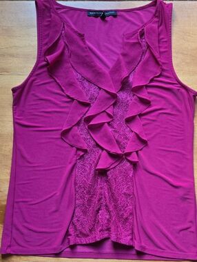 WHBM Pink Ruffle Front Lace Blouse Women's S